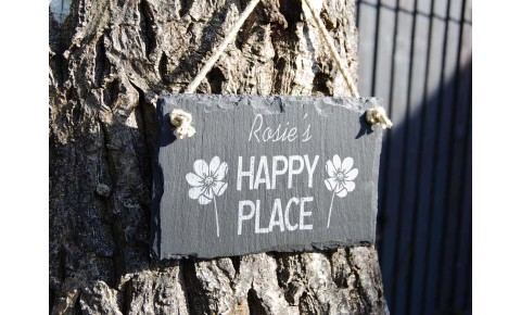 Personalised Happy Place Slate Hanging Sign Personalised Happy Place Slate Hanging Sign